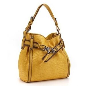 Francesco Biasia Yellow Woven Shoulder Bag Hobo Style Designer Purse